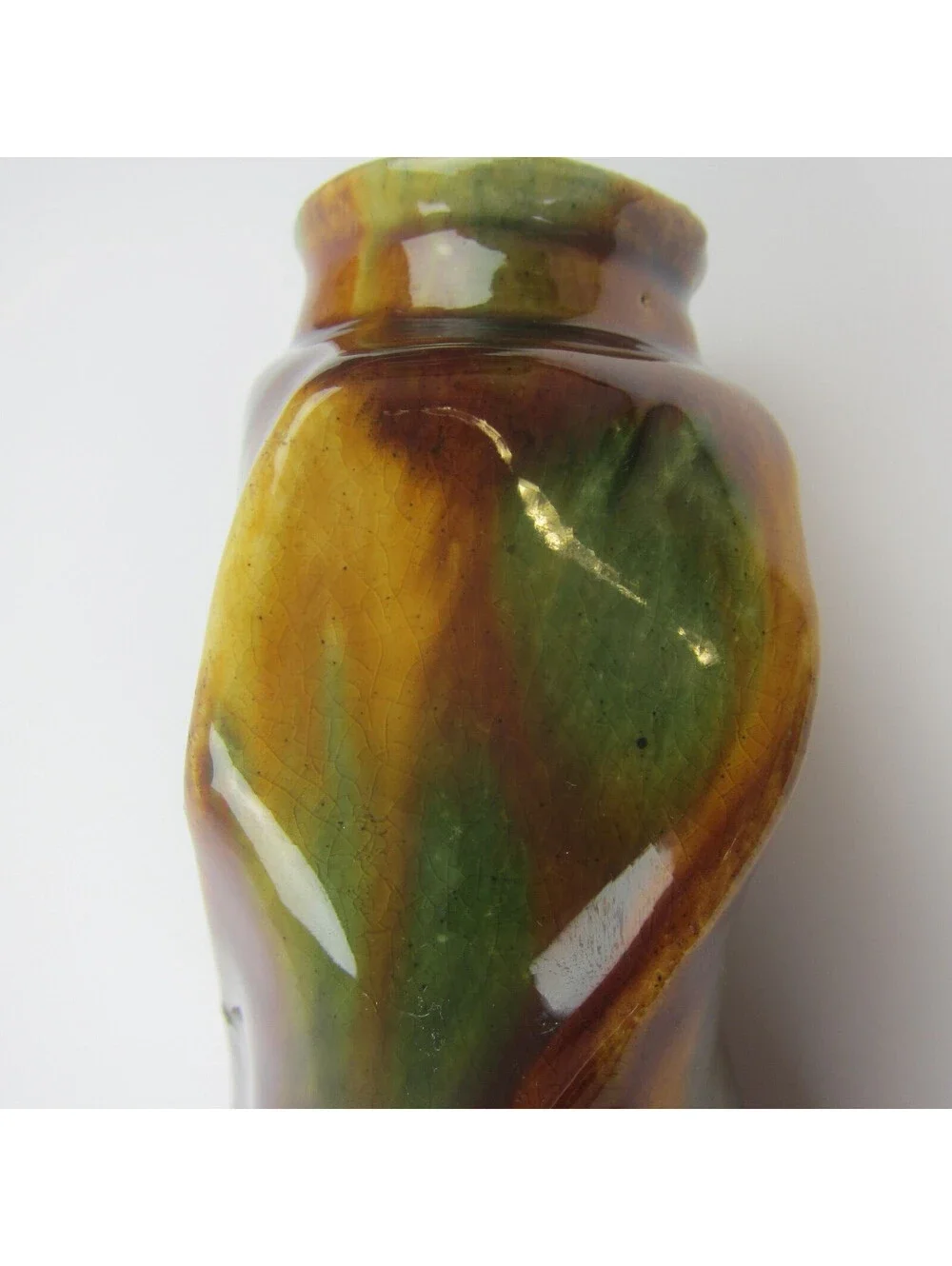Antique Rockingham Glaze Art Pottery Twisted Square Vase 5